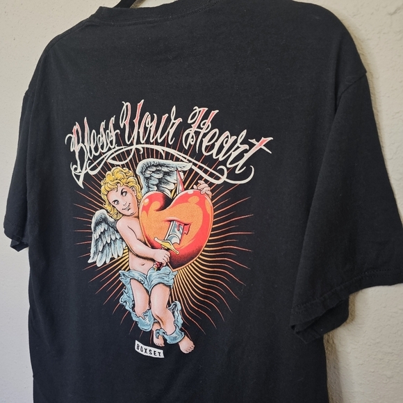 Boxset Mens Black Tee Shirt Large Bless Your Heart Graphic Cherub Angel Biker‎ - Picture 9 of 11